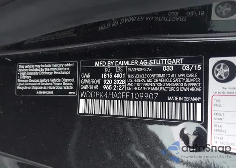 2015 Mercedes-Benz Slk 250 from USA, damaged, VIN WDDPK4HA0FF109907